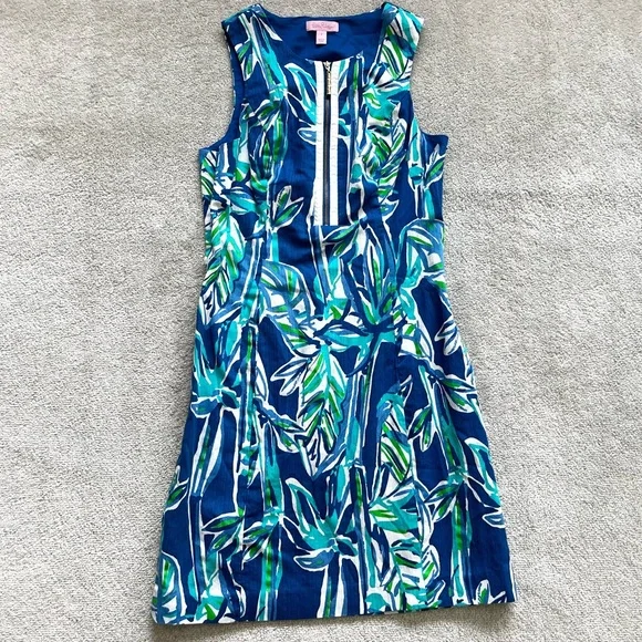 LILLY PULITZER Penelope Shift Dress Blue Crush Bamboo Size 2 Feminine Dainty - Picture 11 of 11